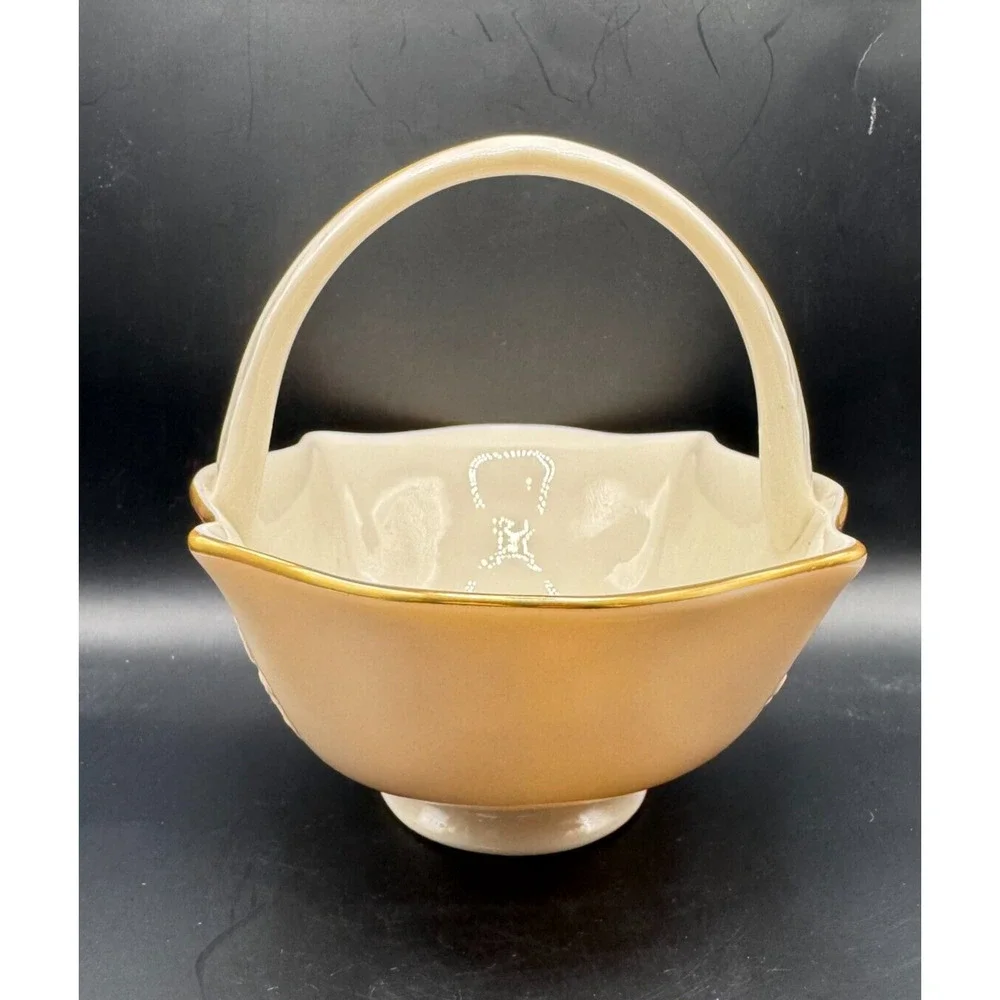 Vintage Lenox Sans Souci 24k Gold Trim Small Porcelain Floral Basket 6